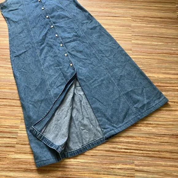 Jessica Sleeveless Denim Chambray Maxi Dress Button Front Embroidered Collar - Picture 9 of 10